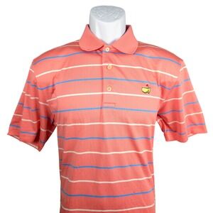 Masters Tech Mens Golf Polo Shirt Pink Striped Short Sleeve M Performance Logo